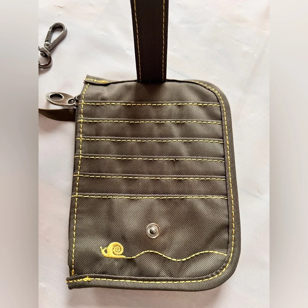 Mosey Life Wristlet Wallet Card Holder khaki color yellow embroidery logo nWOT